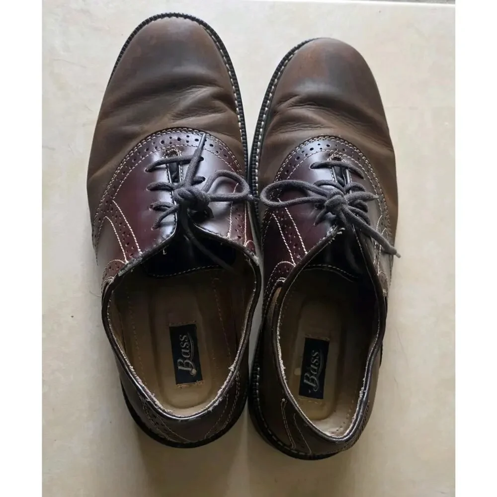BASS EUGENE SIZE 10.5M SUEDE BROWN SADDLE OXFORD MEN'S SHOES